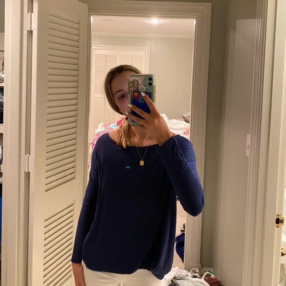 navy long sleeve piko top